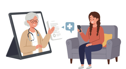 Telehealth consultation: doctor and patient in online medical appointment