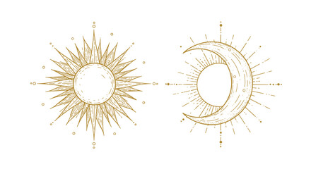 Celestial sun and moon design in gold