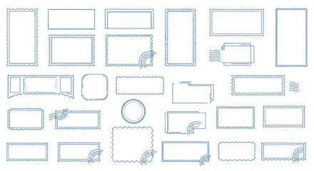 Vintage postage stamp frames collection in minimalist linear style