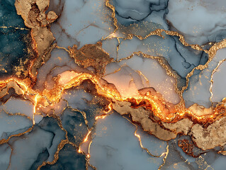 Luxurious abstract marble texture with golden veins and watercolor effect, resembling agate stone with shimmering ink and torn paper edges, created as a high-resolution digital illustratio