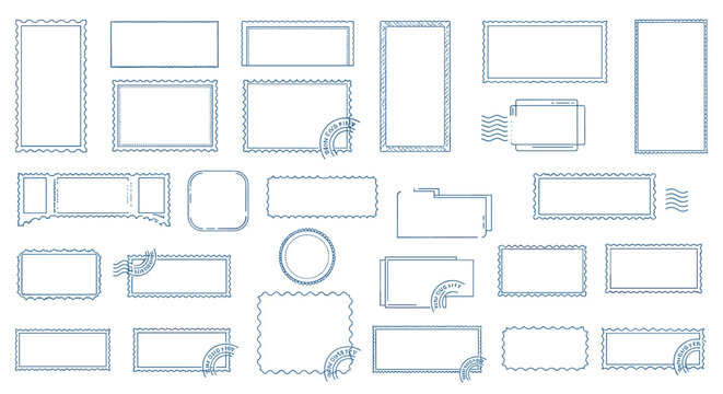 Vintage postage stamp frames collection in minimalist linear style