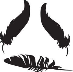 Obraz premium Silhouette of Three Feathers in Varying Shapes and Sizes Against a White Background, Evoking Nature and Simplicity