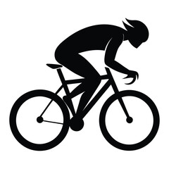 Obraz premium Silhouette of a cyclist on a road bike representing speed and endurance against a white background