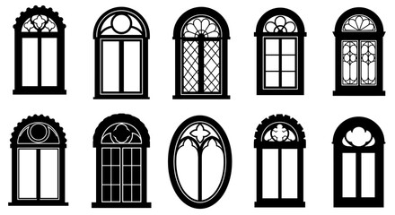 Elegant collection of vintage window silhouettes featuring decorative arched designs