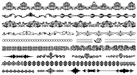 Elegant ornamental border designs set in intricate black silhouette style