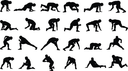 positions, sprint and motion poses, sports training illustration, fitness vector graphic, agility concept design