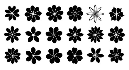 Collection of black floral silhouettes with diverse petal designs
