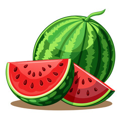 Whole Fresh Watermelon with Natural Green Rind on White Background