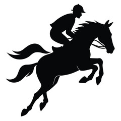 Silhouette of a horse and rider jumping a show jump depicting equestrian sport and competition
