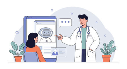 Telemedicine concept with doctor consulting patient through online platform and ai assistance