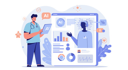 Ai in healthcare concept with doctor and digital patient data visualization