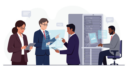 Teamwork in modern data center with holographic interface and networking