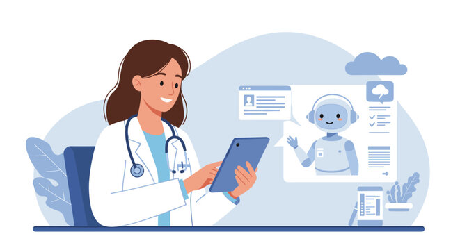 Doctor using digital tablet for virtual consultation with ai in modern healthcare