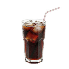 Refreshing cola with ice and straw in a tall glass isolated on transparent background