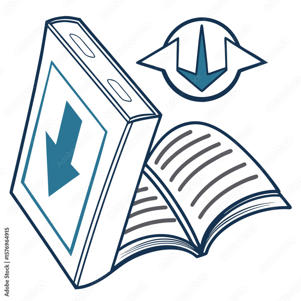 Fototapete downloading digital books: an artistic rendering showcases a stack of digital book with an open digi