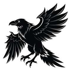 Obraz premium Black raven wings spread wide bird silhouette