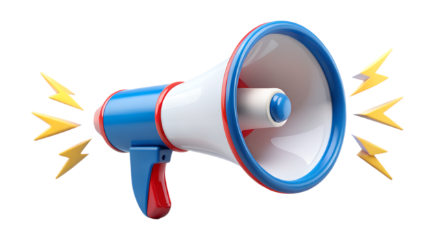 Red, white, and blue megaphone isolated on transparent background