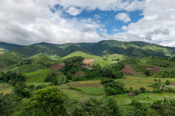 View of the beautiful undulating hills of Sapan, Nan at Northern Thailand