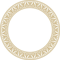 Vector gold round classic Greek meander ornament. Pattern, circle of Ancient Greece. Border, frame, ring of the Roman Empire.
