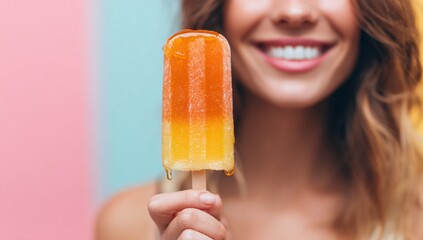 A woman holding a popsicle