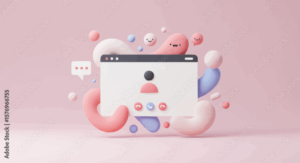 Fototapete a 3d rendered illustration of a website interface with abstract shapes and a user icon.