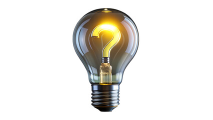 A glowing lightbulb with a question mark isolated on transparent background