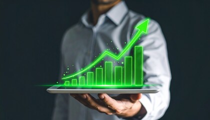 Growing Business Chart A visual representation of financial success on a tablet, symbolizing progress, investment, and the upward trend of a company.