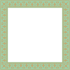 Vector gold with green square classic byzantine ornament. Rectangle, border, Ancient Greece, Eastern Roman Empire frame. Decoration of the Russian Orthodox Church
