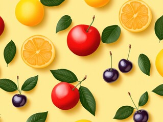 Fruit Pattern on Yellow Background