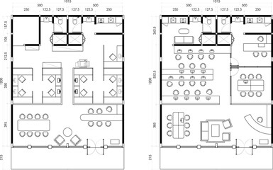 Open Space Modern Office Floor Plan Set - 2 Diverse Layouts with Reception, Workspaces & Amenities. 2