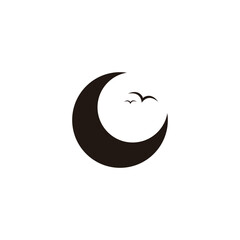 Crescent moon and birds  geometric symbol simple logo vector