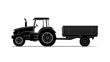 Fototapeta premium Tractor with trailer silhouette on a transparent background 