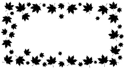 Black maple leaves frame on a transparent background for autumn decoration  