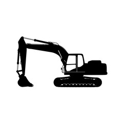 Excavator silhouette in black color on a transparent background