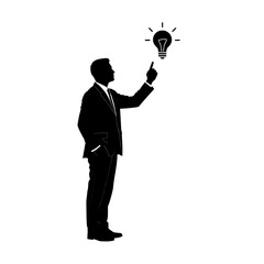 Businessman pointing at light bulb symbolizing idea and innovation  