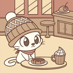 illustration of a cake with a cup of coffee