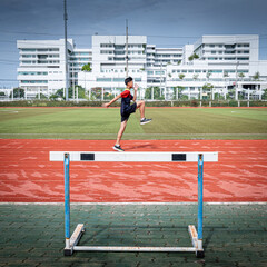 man running on the stadium