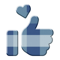 3d Dark blue checkered pattern Like and heart icon on Transparent Background