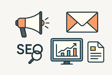 Digital marketing tools: email, seo, analytics, communication strategies illustrated