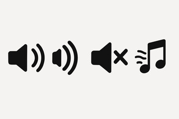Volume control icons including sound and mute with musical note