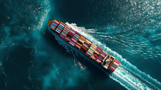 Aerial View of Cargo Ship with Colorful Containers at Sea – Global Shipping and Logistics Concept