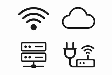 Wifi cloud server connectivity icons set
