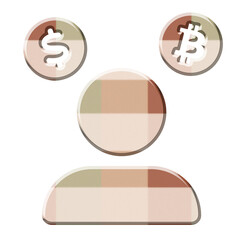 3d Earth tone checkered pattern People and coins icon on Transparent Background