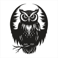 Majestic owl perched on a branch, its piercing eyes gazing intently, isolated on white background