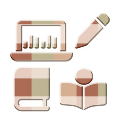 3d Earth tone checkered pattern education icon on Transparent Background