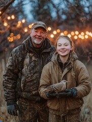 Fototapeta premium Nature conservation young girl and elderly man showcase wildlife outdoor setting portrait heartwarming connection
