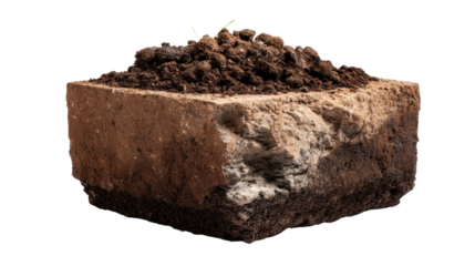 Soil cross section showing a perfect cube with layers of soil and bedrock.