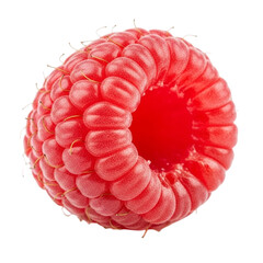 Close up macro shot of a single ripe raspberry isolated on transparent background