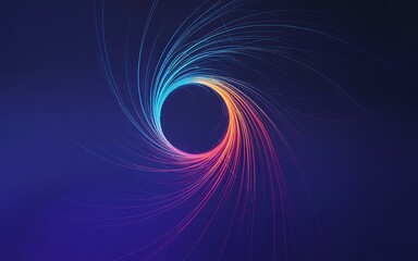 Abstract spiral effect with blue and pink light trails on a dark blue background conveys energy and motion.