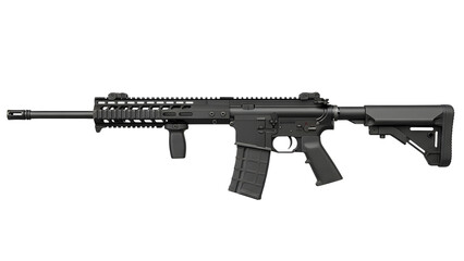 Ar firearm black tactical rifle assault gun modern weapon military equipment for defense and hunting use on transparent background